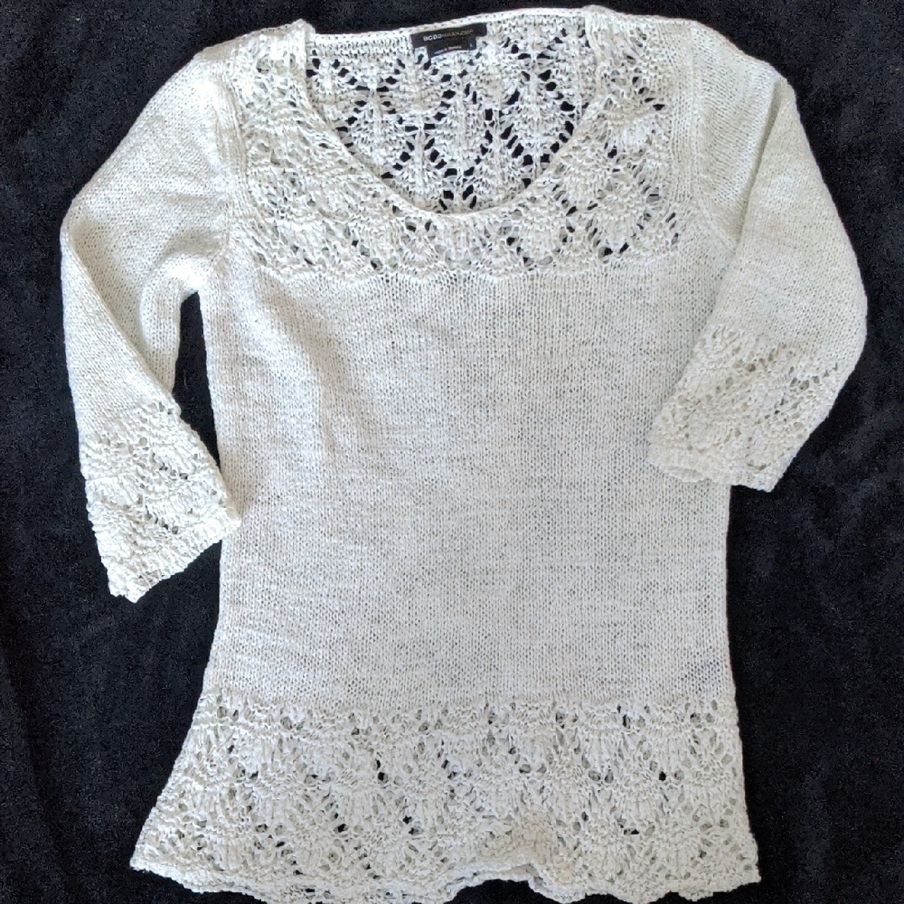 BCBGMaxAzria Cream Crochet Knit Top with Black Lining